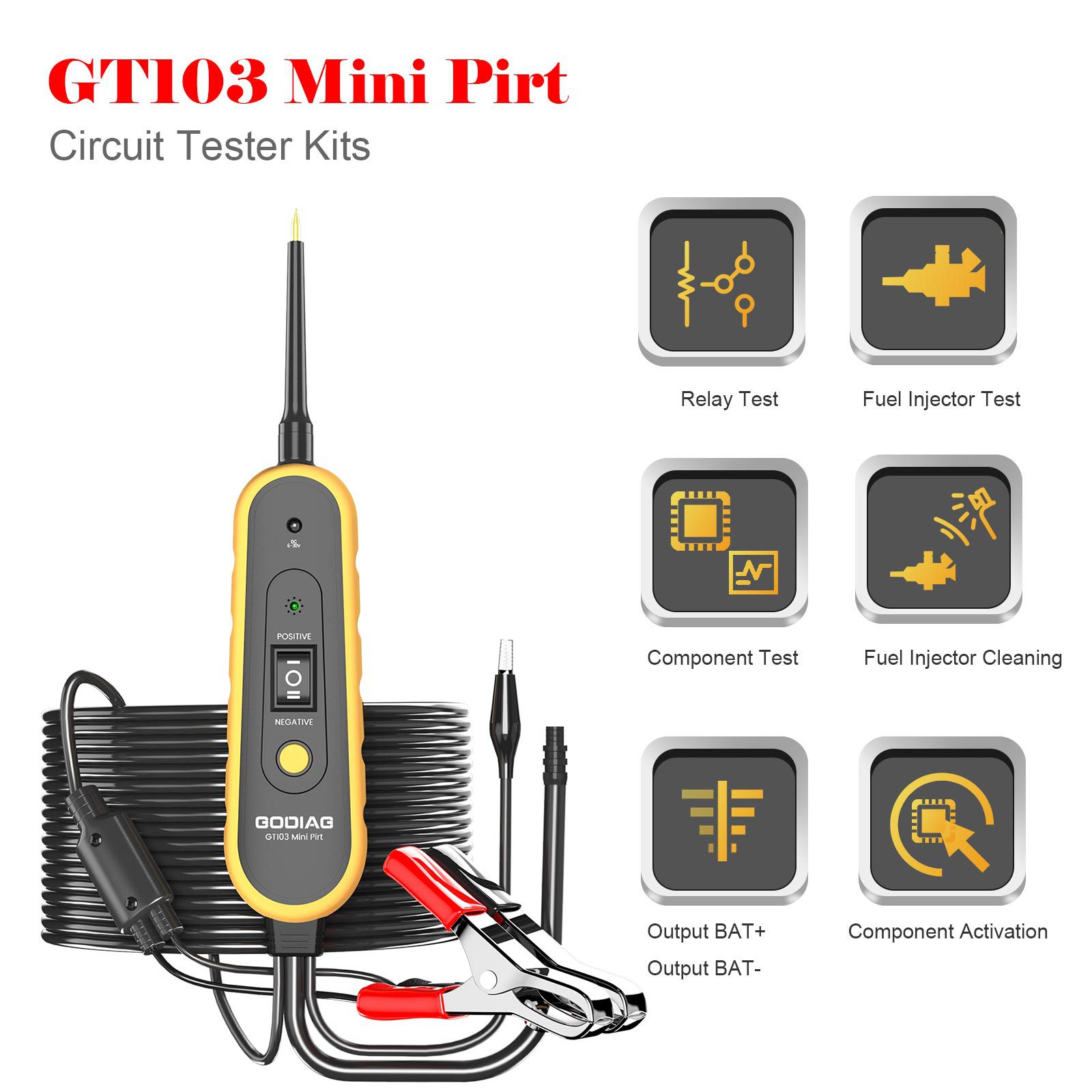 GODIAG GT103 Mini Pirt Electric Circuit Tester Vehicles Electrical System Diagnosis/ Fuel Injector Cleaning & Testing/ Relay Testing