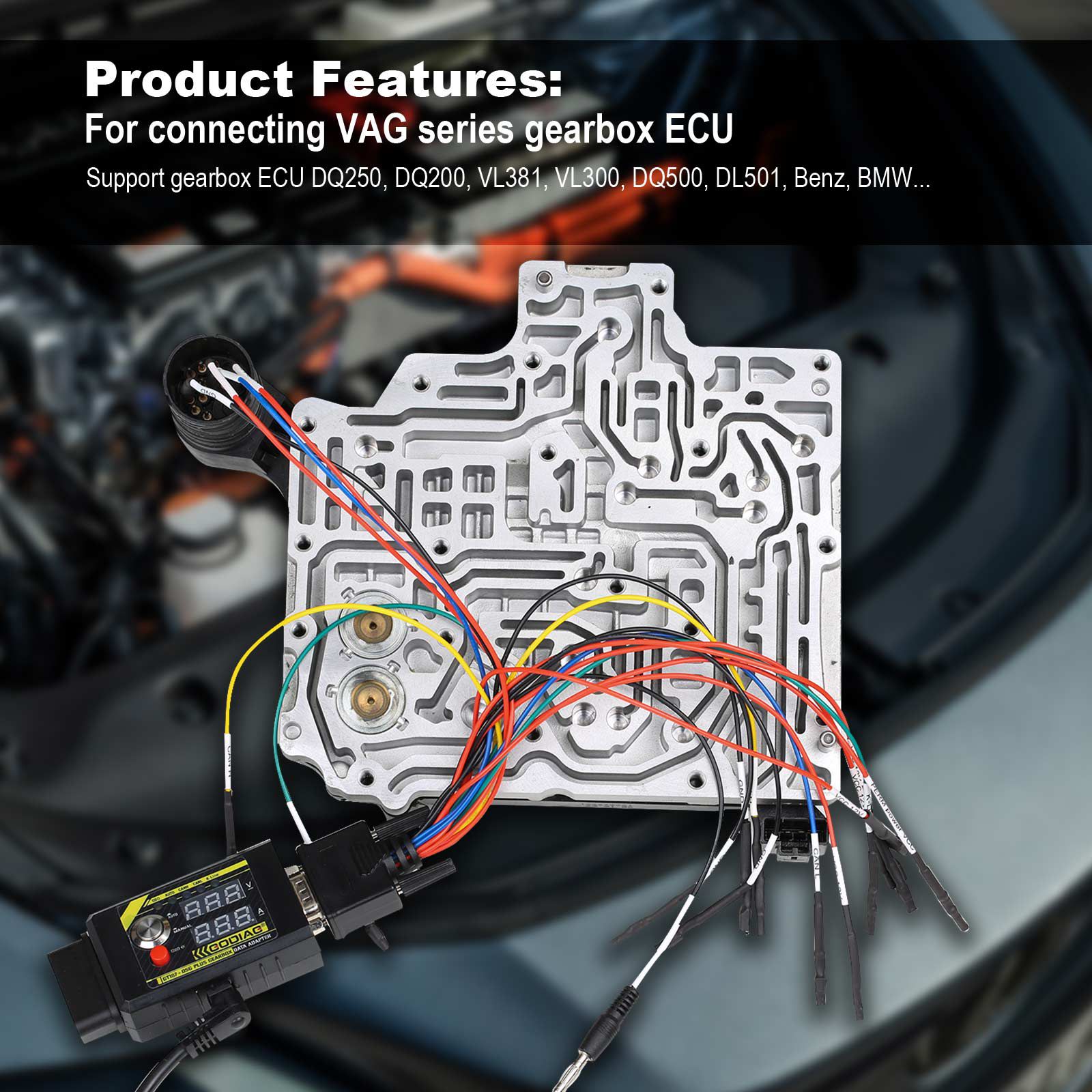 Newest GODIAG GT107+ DSG Plus Gearbox Data Adapter with Voltage Current Display For DQ250 DQ200 VL381 VL300 DQ500 DL501 Benz BMW