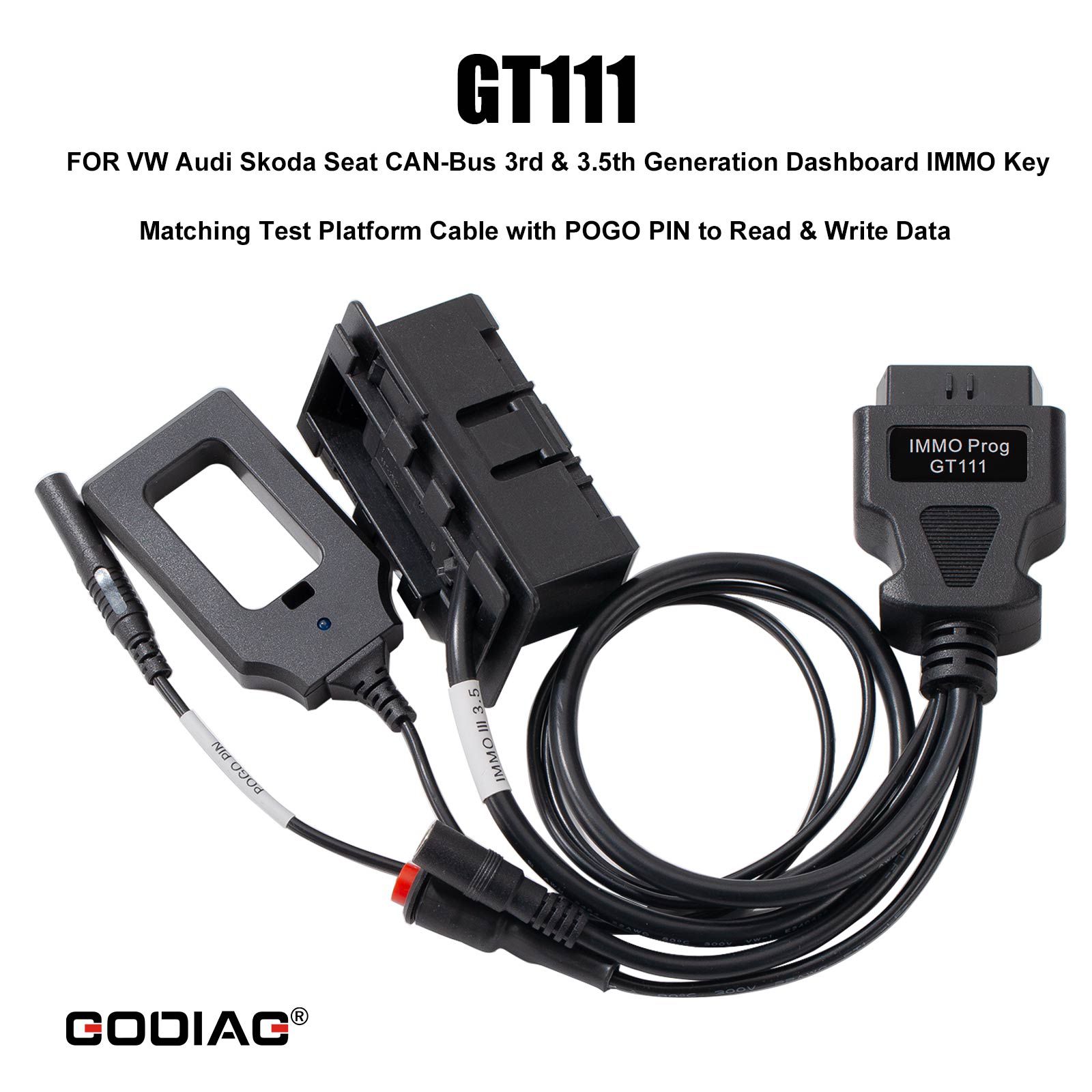 GODIAG GT111 for VW Audi Skoda Seat CAN-Bus 3rd & 3.5th Generation Dashboard IMMO Key Matching Test Platform Cable with POGO PIN to Read & Write Data