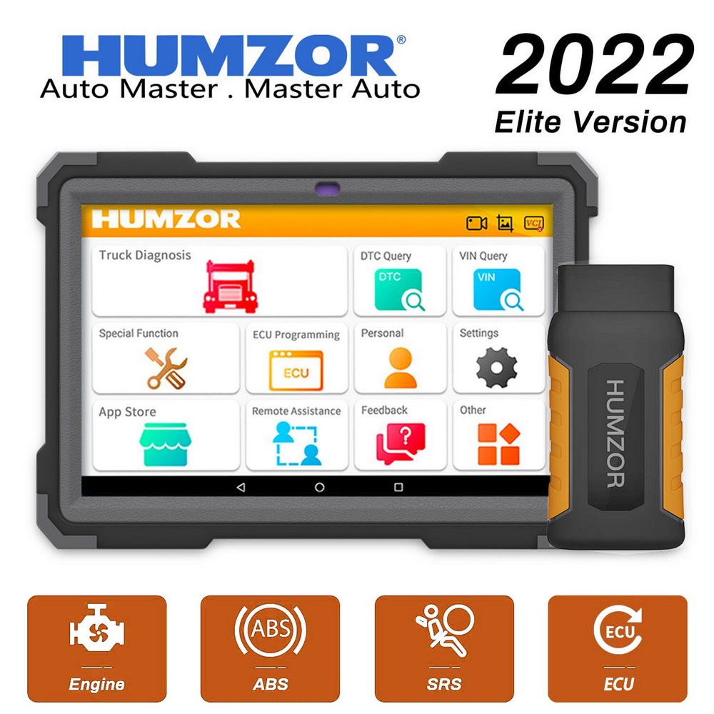 HUMZOR ND566 Elite Heavy Duty Truck Full System Diagnostic Scanner for Engine ABS Airbag DPF Odometer Adjustment Diesel OBD