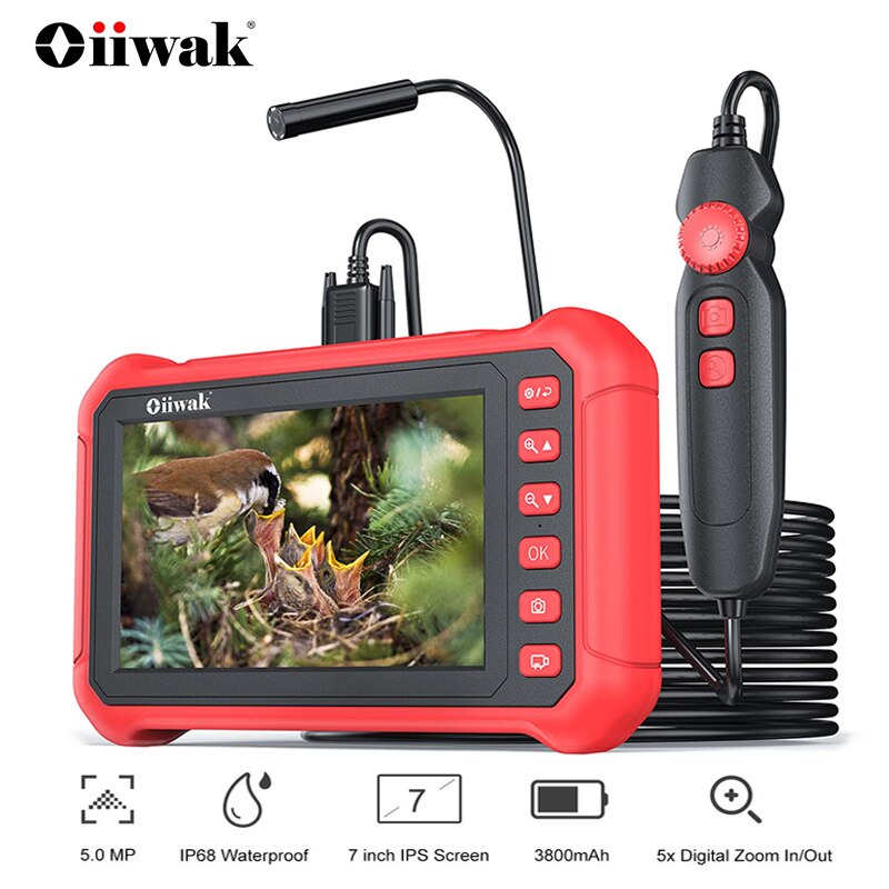 8.2mm Industrial Endoscope Camera 7" IPS 5MP Inspection Camera Waterproof Borescope Camera for Car Pipe Drain Scope