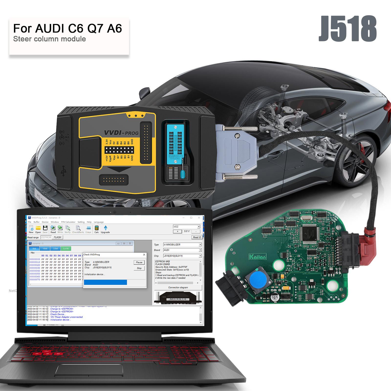 AUDI C6 Q7 A6 Steer Column Module J518 ELV Module Emulator with VVDI Dedicated Programming Cable