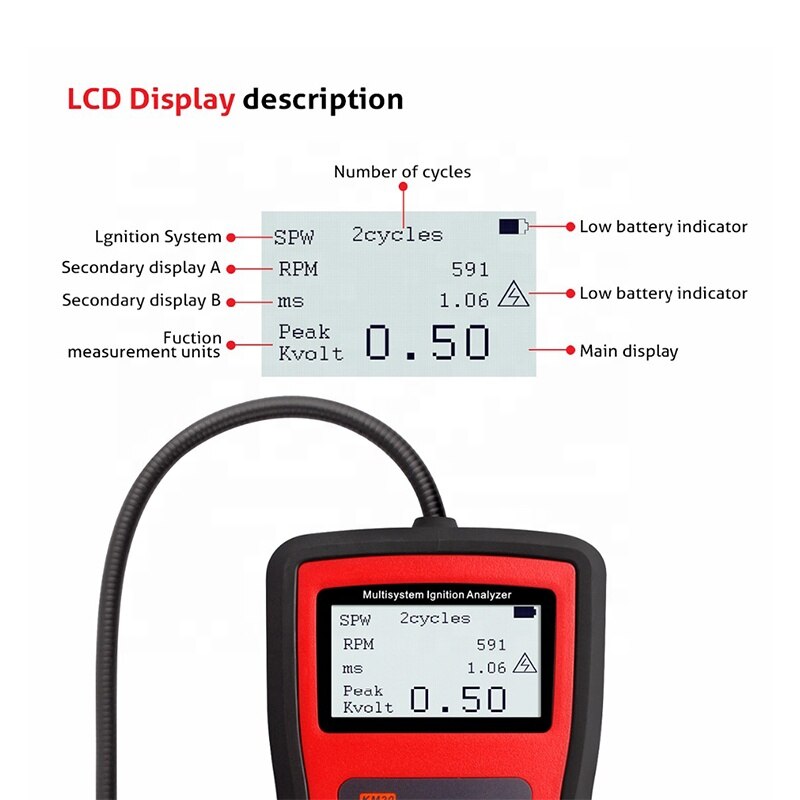 KZYEE KM20 Multi-system Ignition Analyzer Tester Measure RPM Spark Volt Spark Burn Time Car Spark Plug Tester Spark System Check