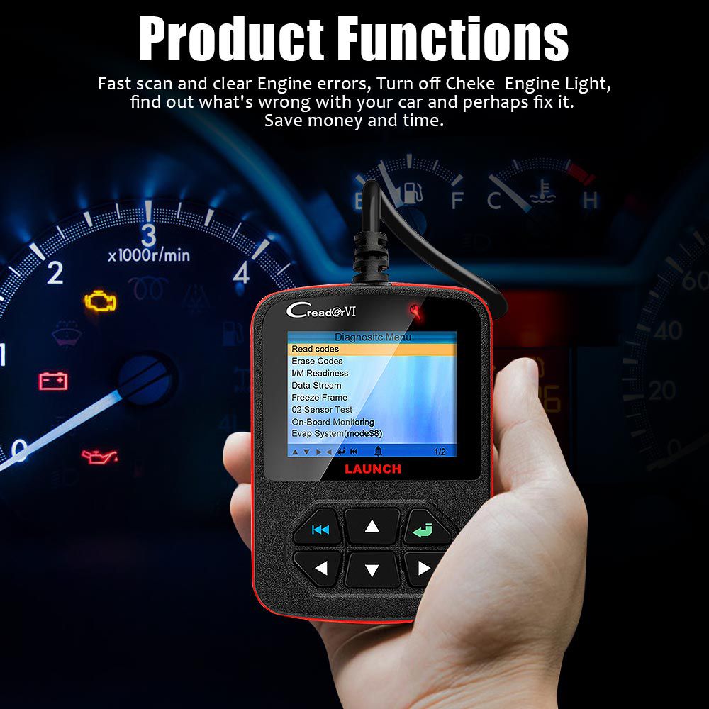 Launch Creader VI Code Reader Code Scanner With Full Color QVGA LCD Screen