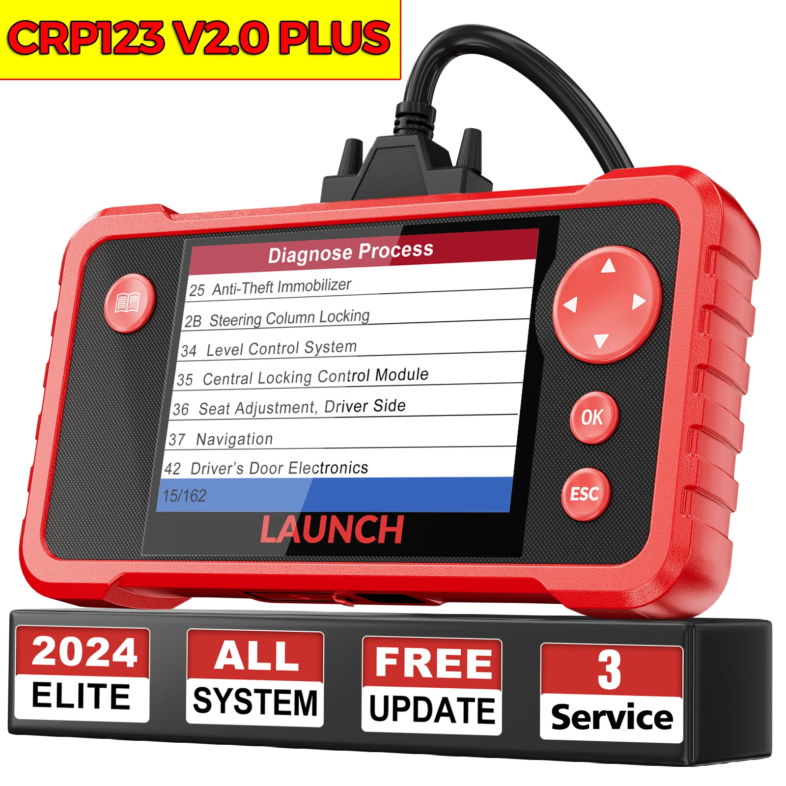 LAUNCH X431 CRP123 V2.0 Plus OBD2 Scanner All Systems Car Diagnostic Tools Oil SAS ETC Service Code Reader Lifetime Free Update