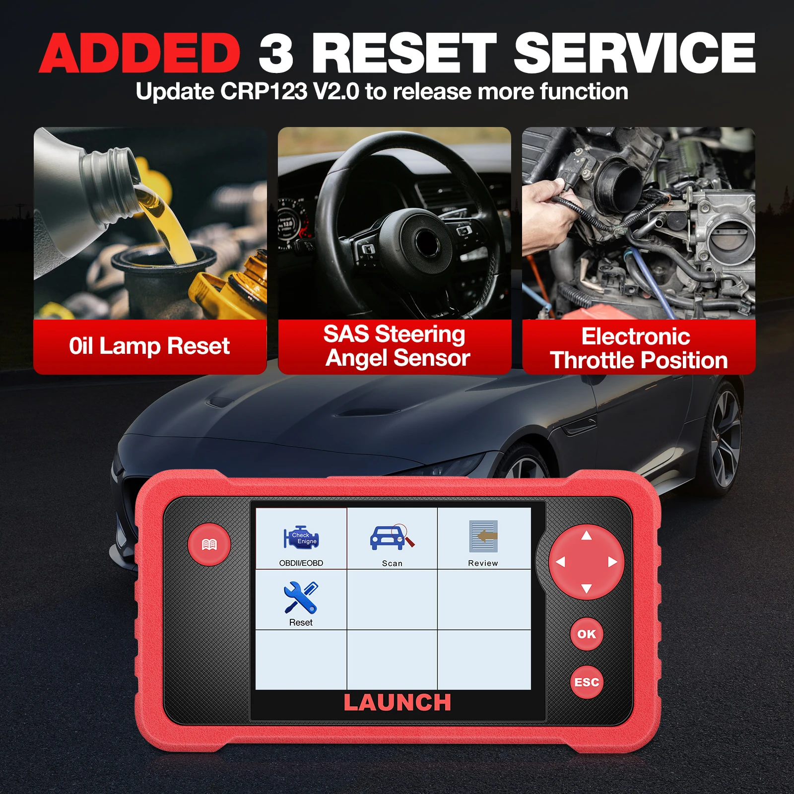 LAUNCH X431 CRP123 V2.0 Plus OBD2 Scanner All Systems Car Diagnostic Tools Oil SAS ETC Service Code Reader Lifetime Free Update