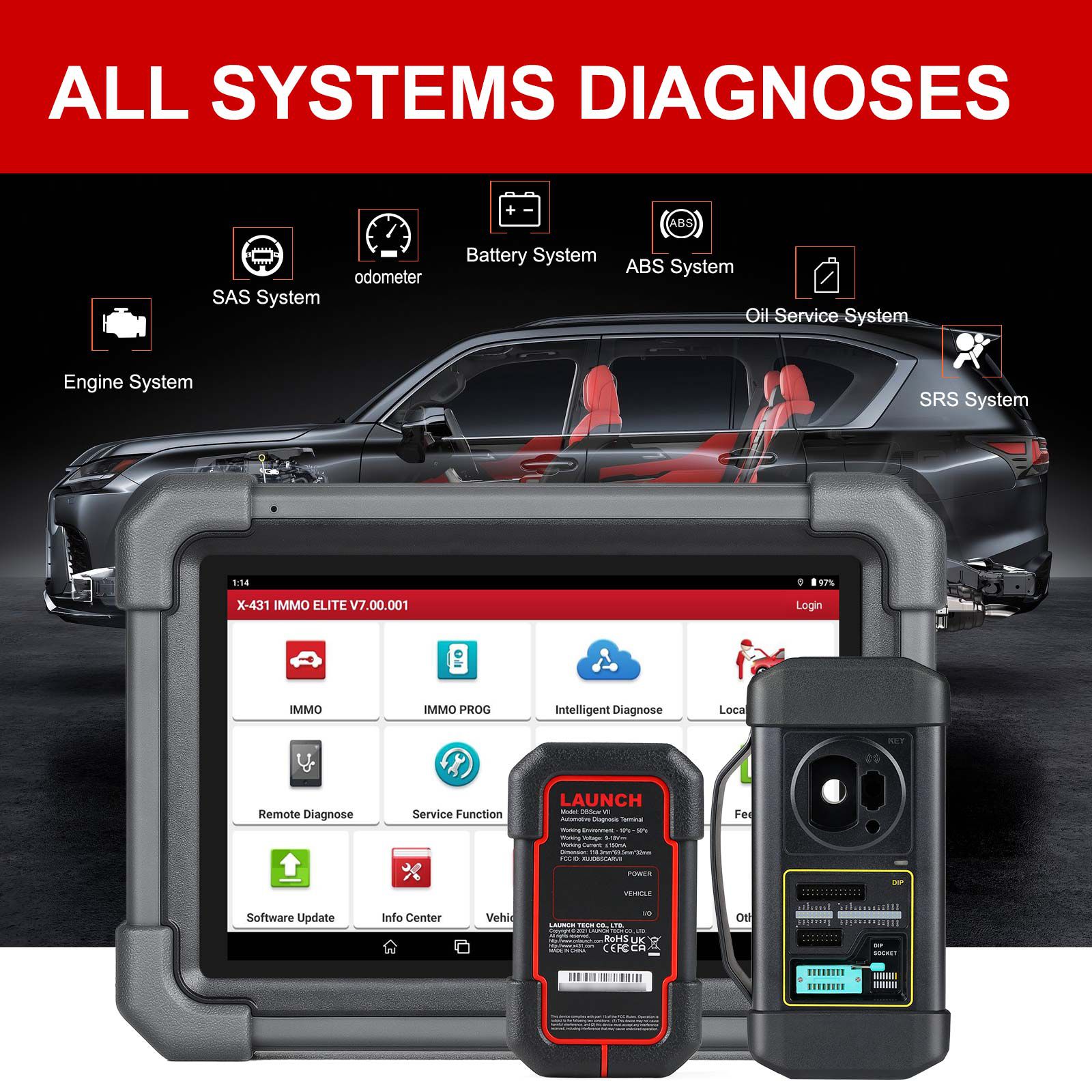 Launch X431 IMMO Elite Key Programmer Car Immobilizer Programming Tools All System Diagnostic Scanner with 39 Reset Service