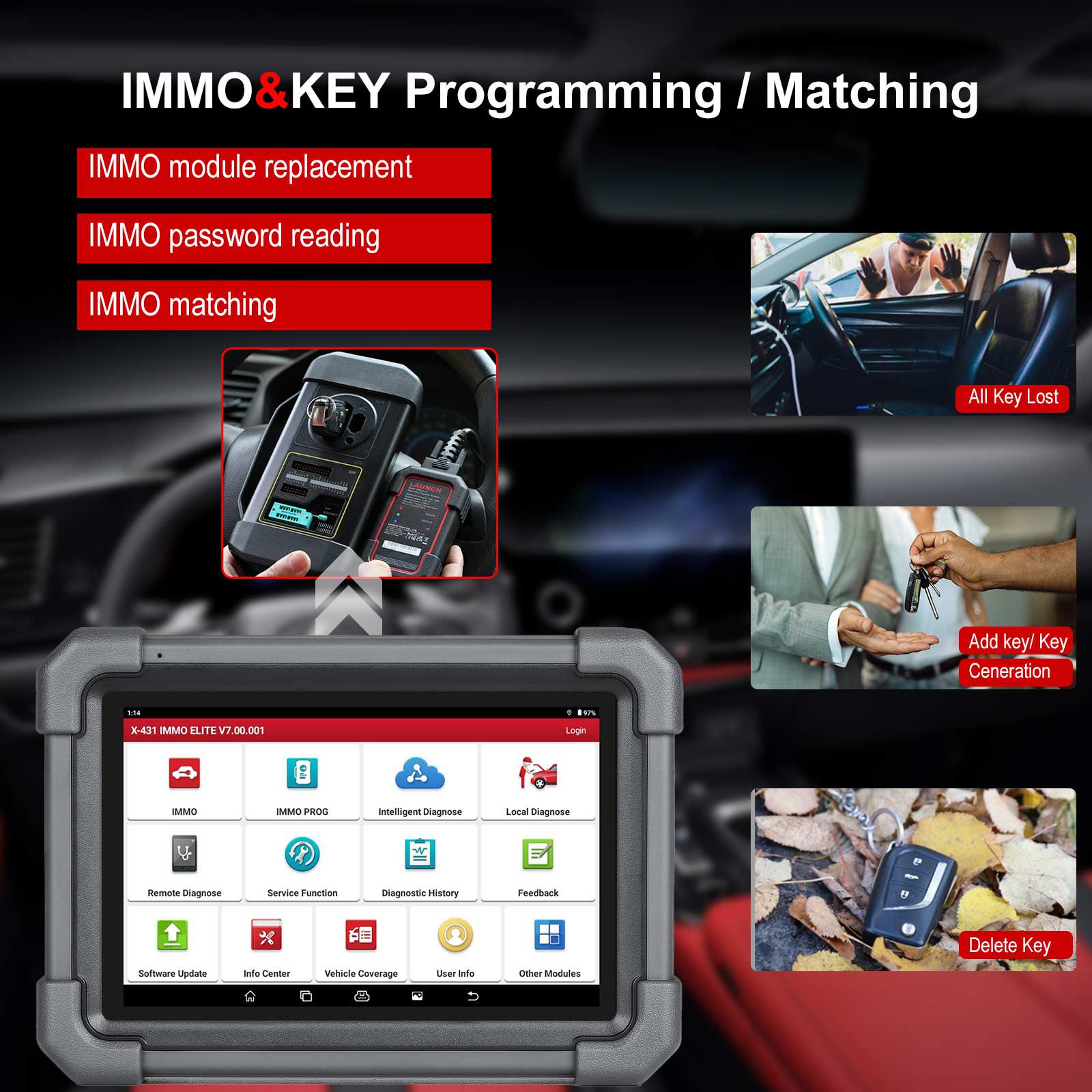 Launch X431 IMMO Elite Key Programmer Car Immobilizer Programming Tools All System Diagnostic Scanner with 39 Reset Service