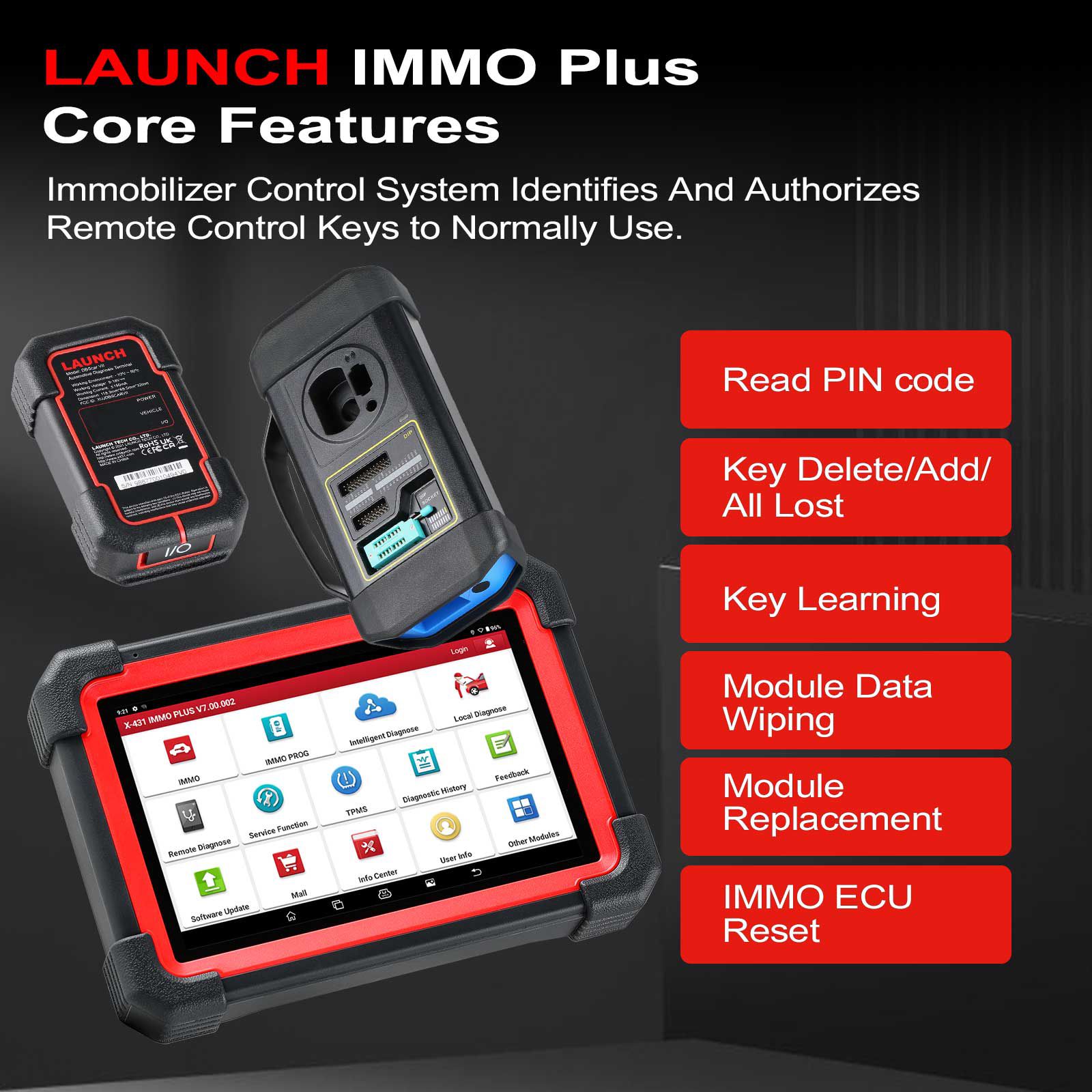 2024 Launch X431 IMMO Plus Key Programmer 3-in-1 IMMO Clone Diagnostics Functions Global Version