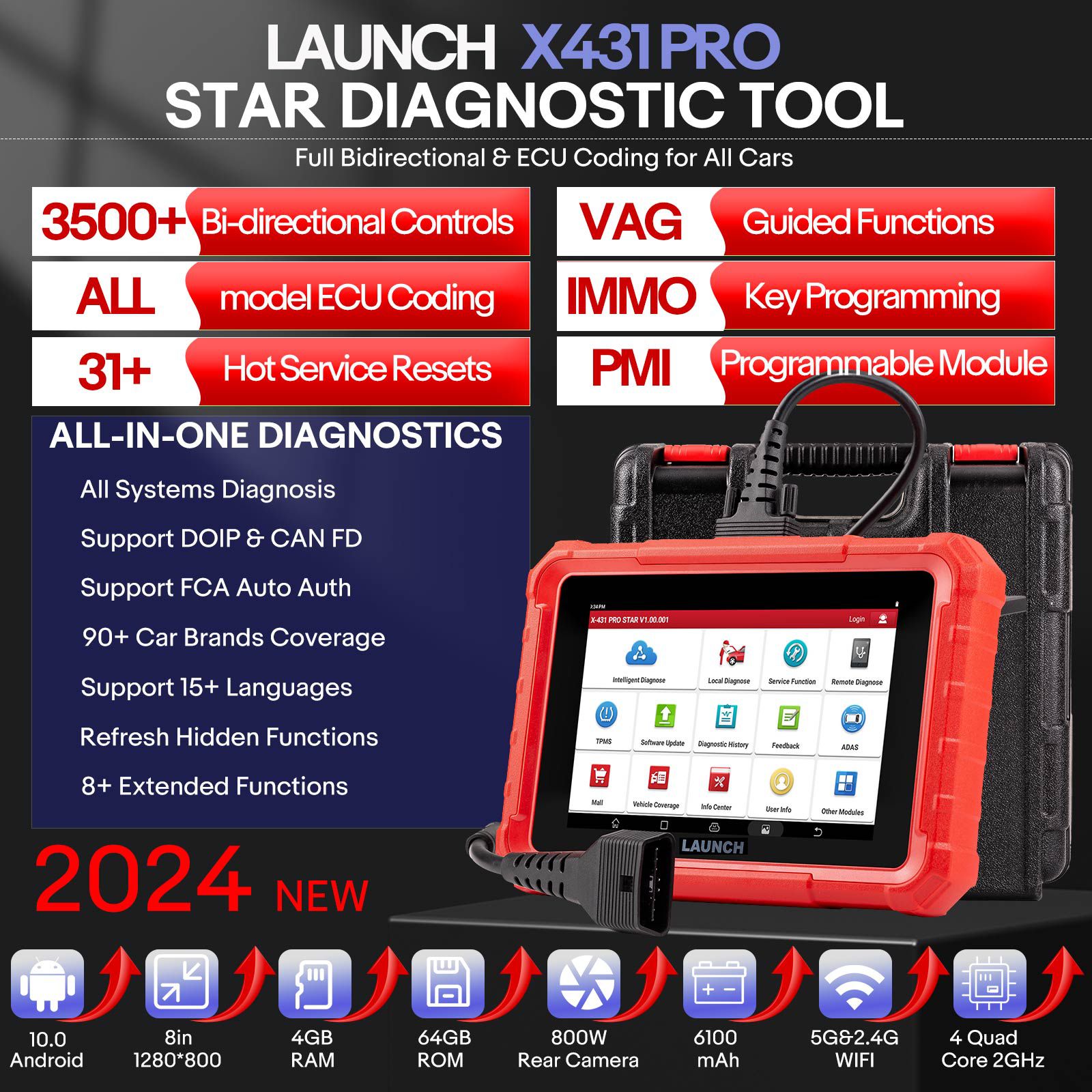 2025 Launch X431 PRO STAR Bidirectional Diagnostic Scanner Supports CAN FD DoIP 31 Service Functions ECU Coding upgrade of X431 V and Pro Elite