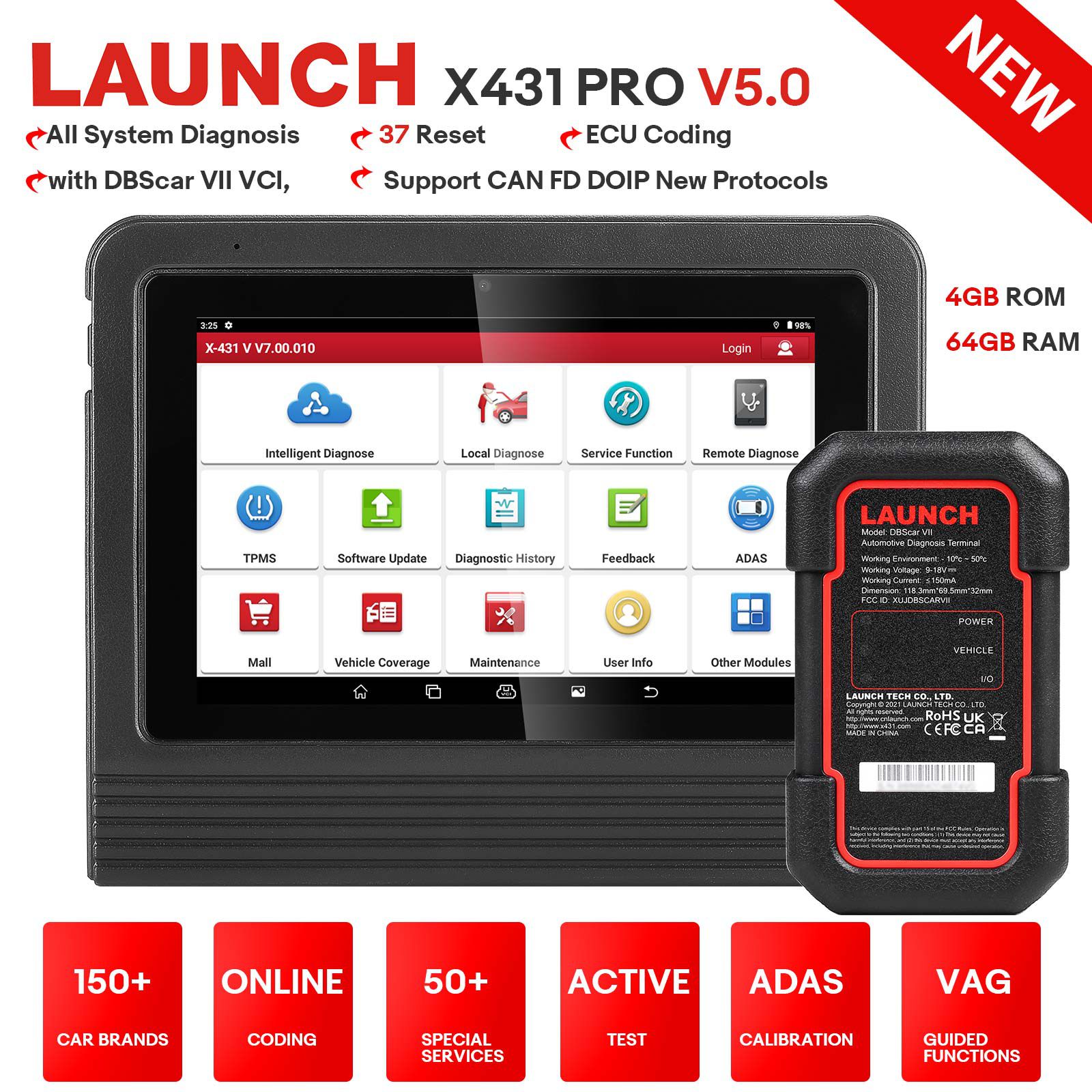 2024 Launch X431 V 5.0 (X431 Pro) 8inch Wifi/Bluetooth Full System Diagnostic Tablet with DBScar VII Support CANFD Multi-Languages