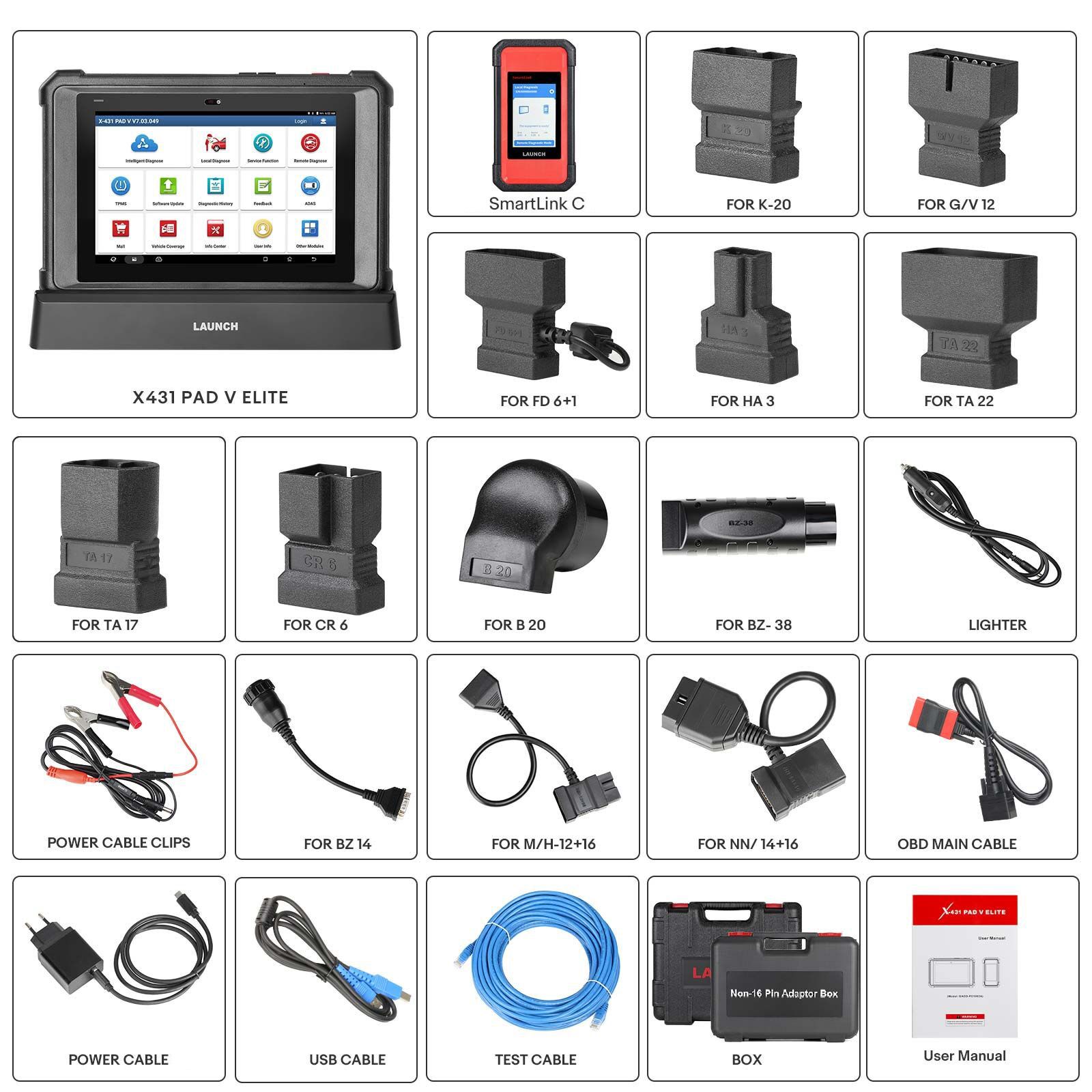  2024 Launch X431 PAD V Elite J2534 Tool With Smartlink C Support ECU/ECM Online Program Topology Map CAN/CANFD/DoIP 60+ Services