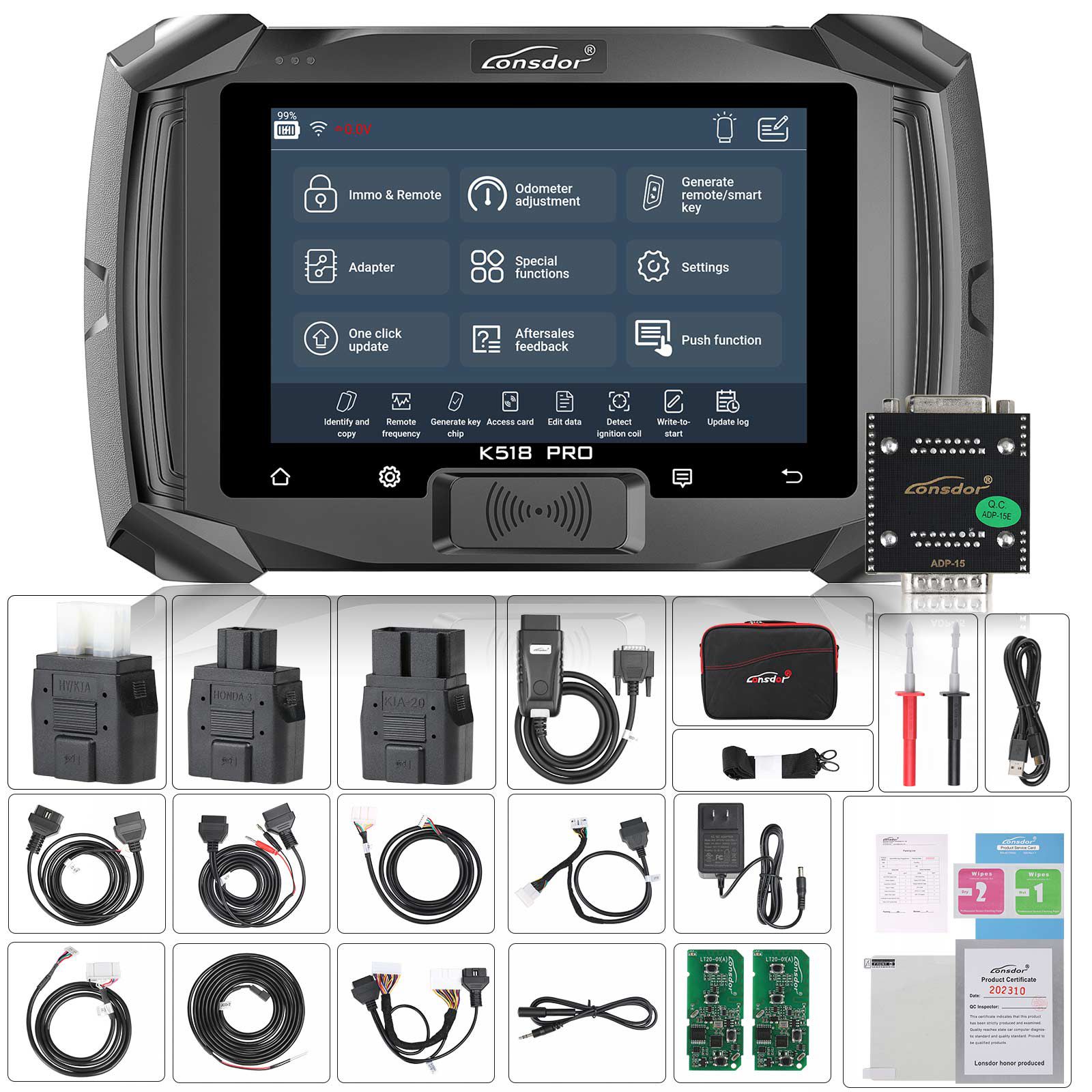 2025 Lonsdor K518 PRO Full Version All In One Key Programmer with 2pcs LT20, Toyota FP30 Cable, Nissan 40 BCM Cable JCD JLR and ADP Adapter