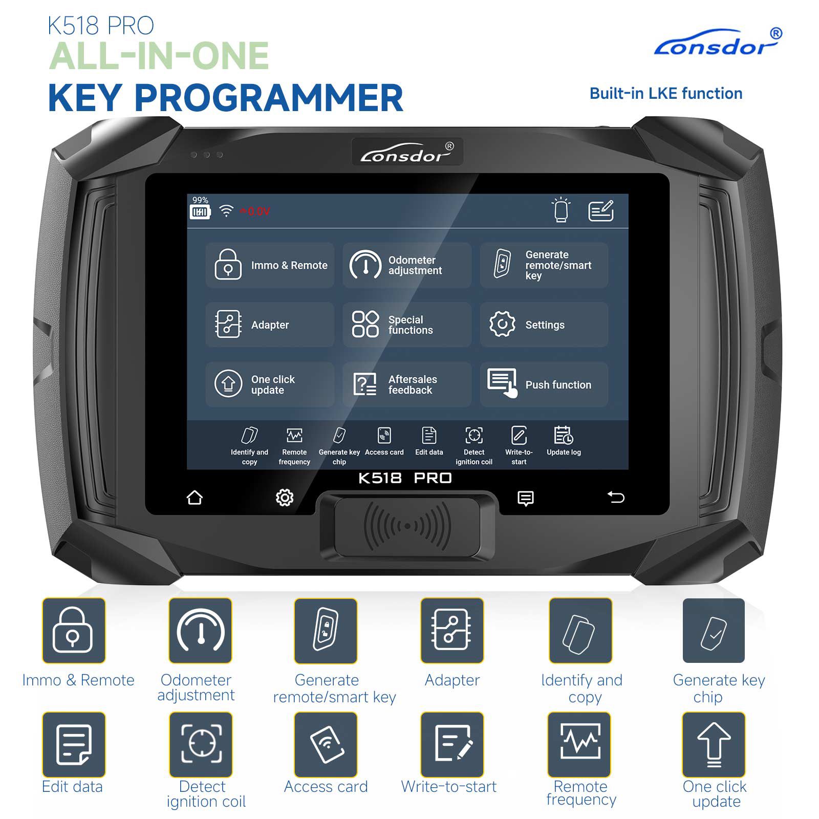 2024 Lonsdor K518 PRO Full Version All In One Key Programmer with 2pcs LT20, Toyota FP30 Cable, Nissan 40 BCM Cable JCD JLR and ADP Adapter