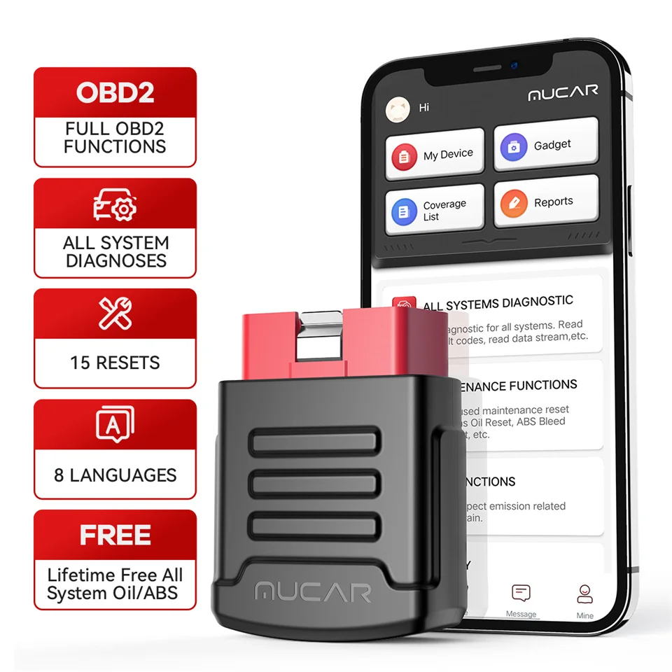 MUCAR BT200 OBD2 Scanner Full System Diagnostic Tools Oil SAS Reset Free Car Code Reader Work with MUCAR App On iOS & Android