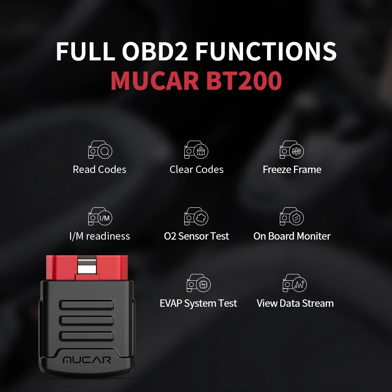 MUCAR BT200 OBD2 Scanner Full System Diagnostic Tools Oil SAS Reset Free Car Code Reader Work with MUCAR App On iOS & Android