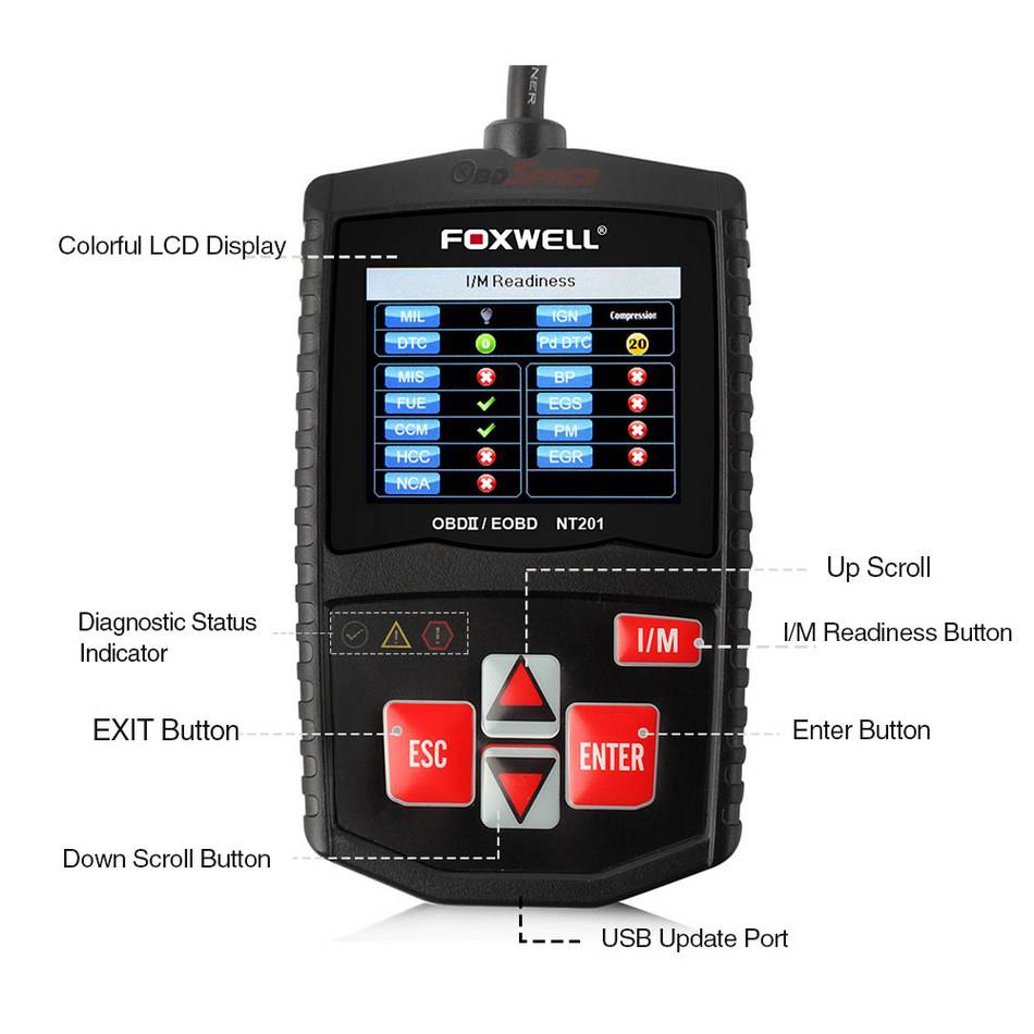 Original Foxwell NT201 Universal OBD2 EOBD CAN Scanner