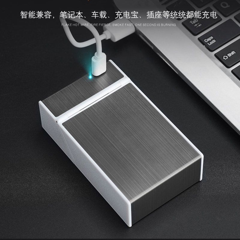 Portable USB Electronic Cigarette Case Box With Lighter 20pcs Cigarette Holder USB Charging Lighter Gadgets For Men