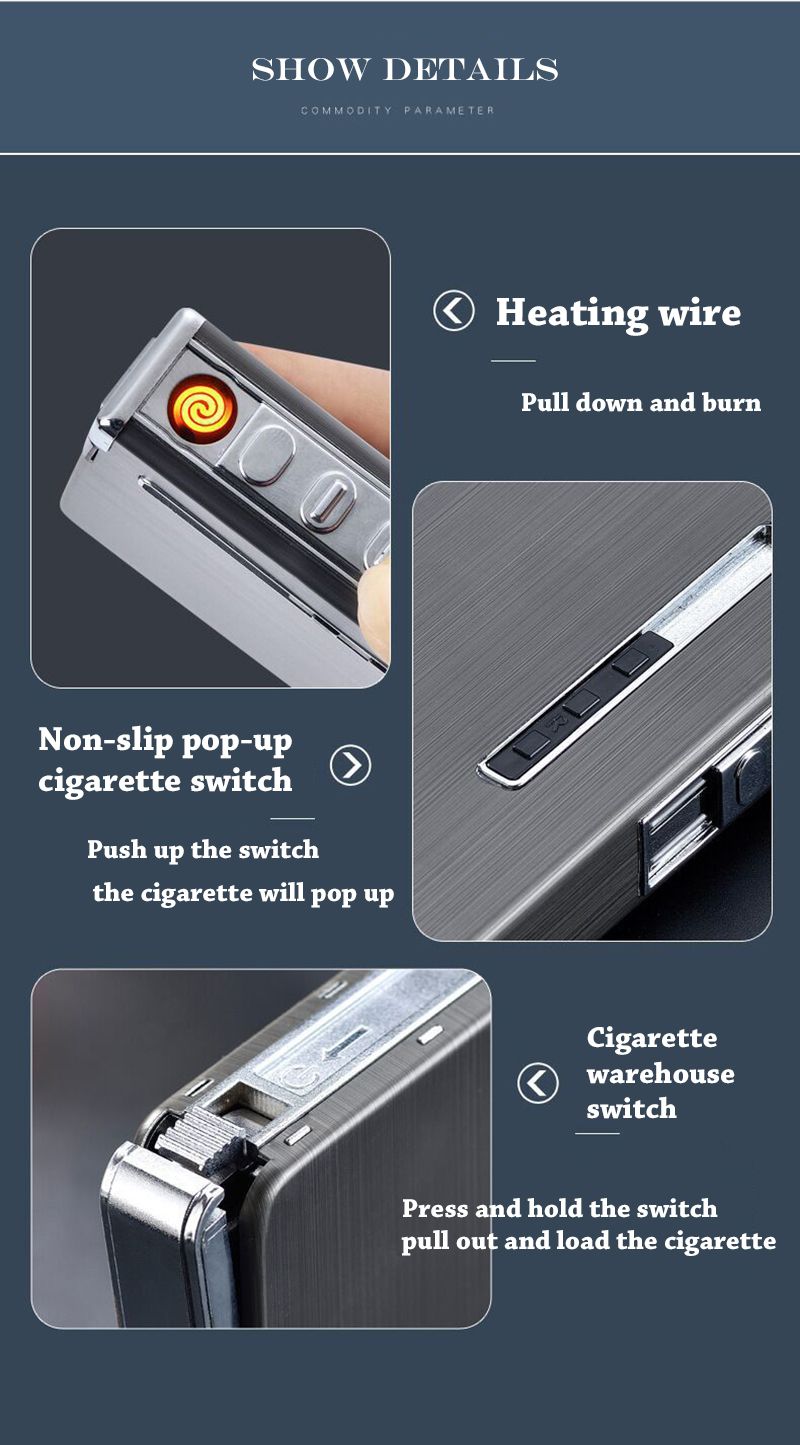 Automatic Ejection Metal Cigarette Case With USB Rechargeable Electric Lighters