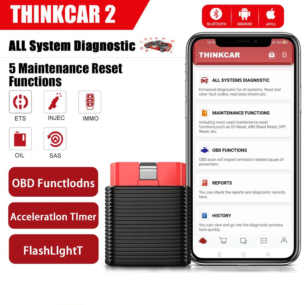  ThinkCar 2 ThinkDriver Bluetooth Full System OBD2 Scanner for iOS Android