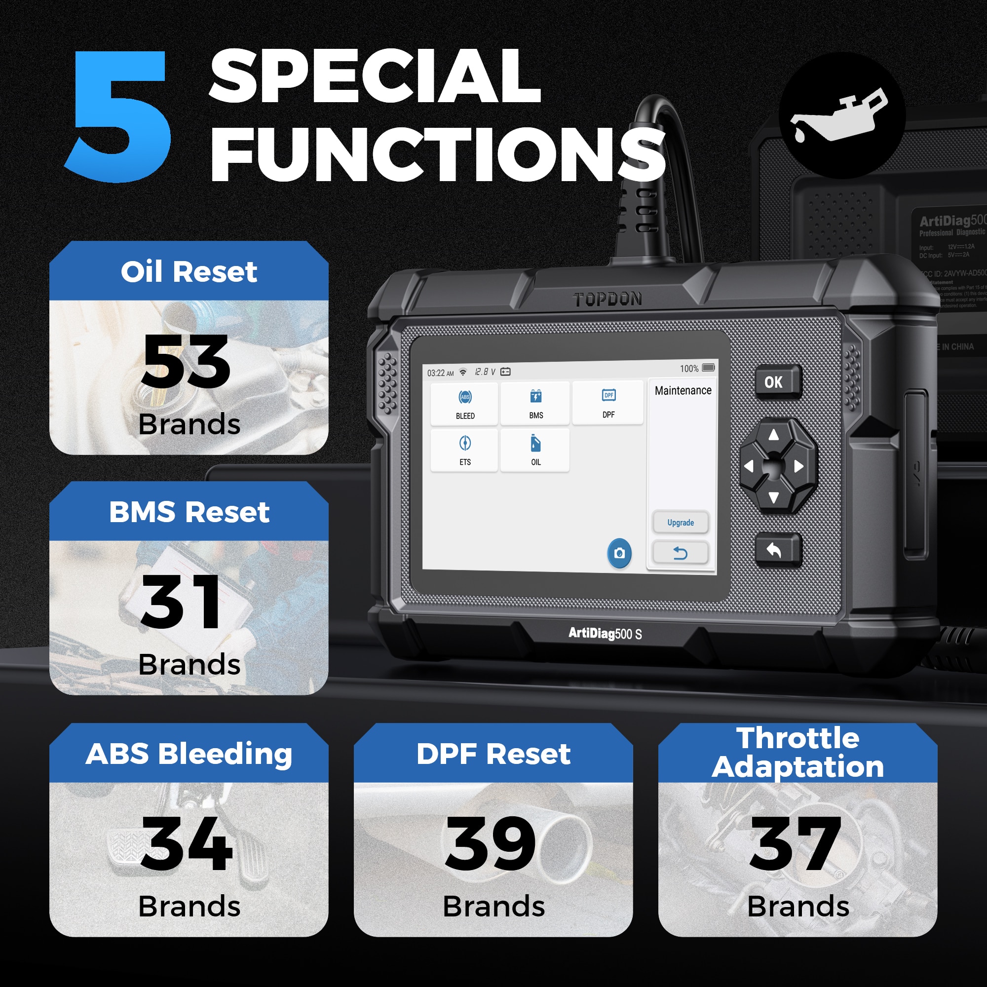 Topdon ArtiDiag500S OBD2 Diagnostic Scanner All Systems ABS Airbag DPF Oil Reset Automotive Diagnoses Tool