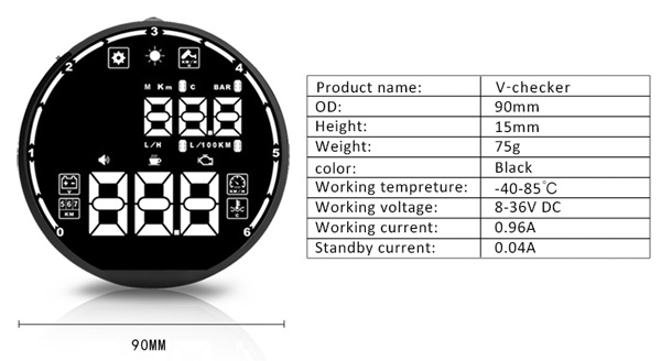 V-checker  H501 Head Up Display Specification Display 1