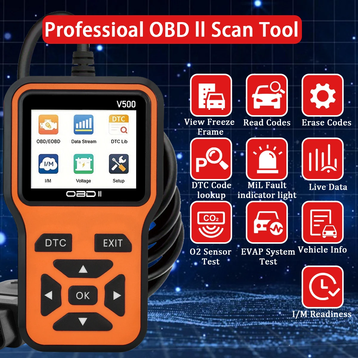 V500 Car OBD2 Scanner Diagnostic Tool Code Reader Car Voltage Tester Engine Fault Code Scanner, Charging Tester Diagnostic Tool