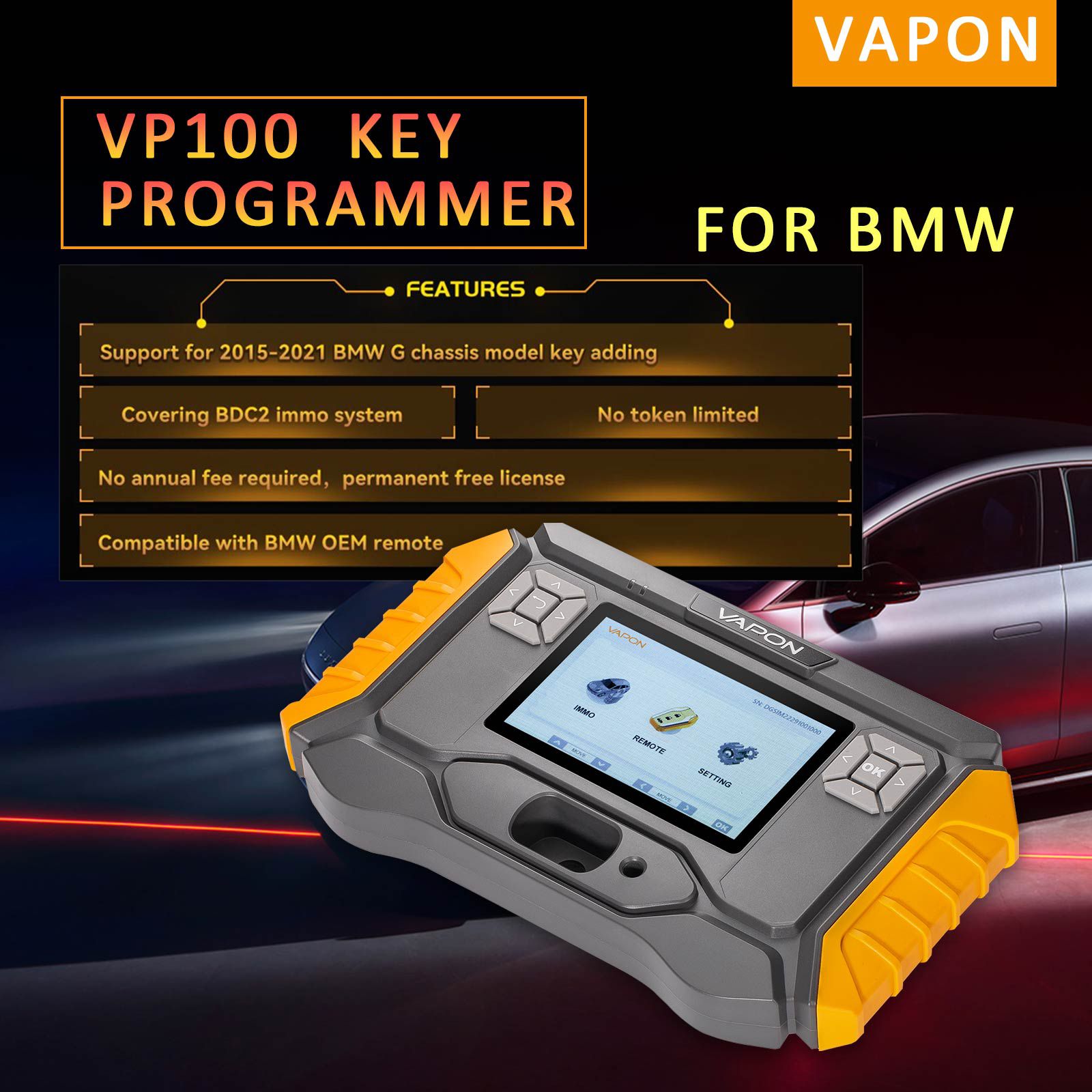 2025 VAPON VP100 Key Programmer BMW Support 2015-2021 BMW G Chassis Model Key Adding Get Free 2pcs BMW G Series Key PCB and BDC2 BDC3 Adapter Set