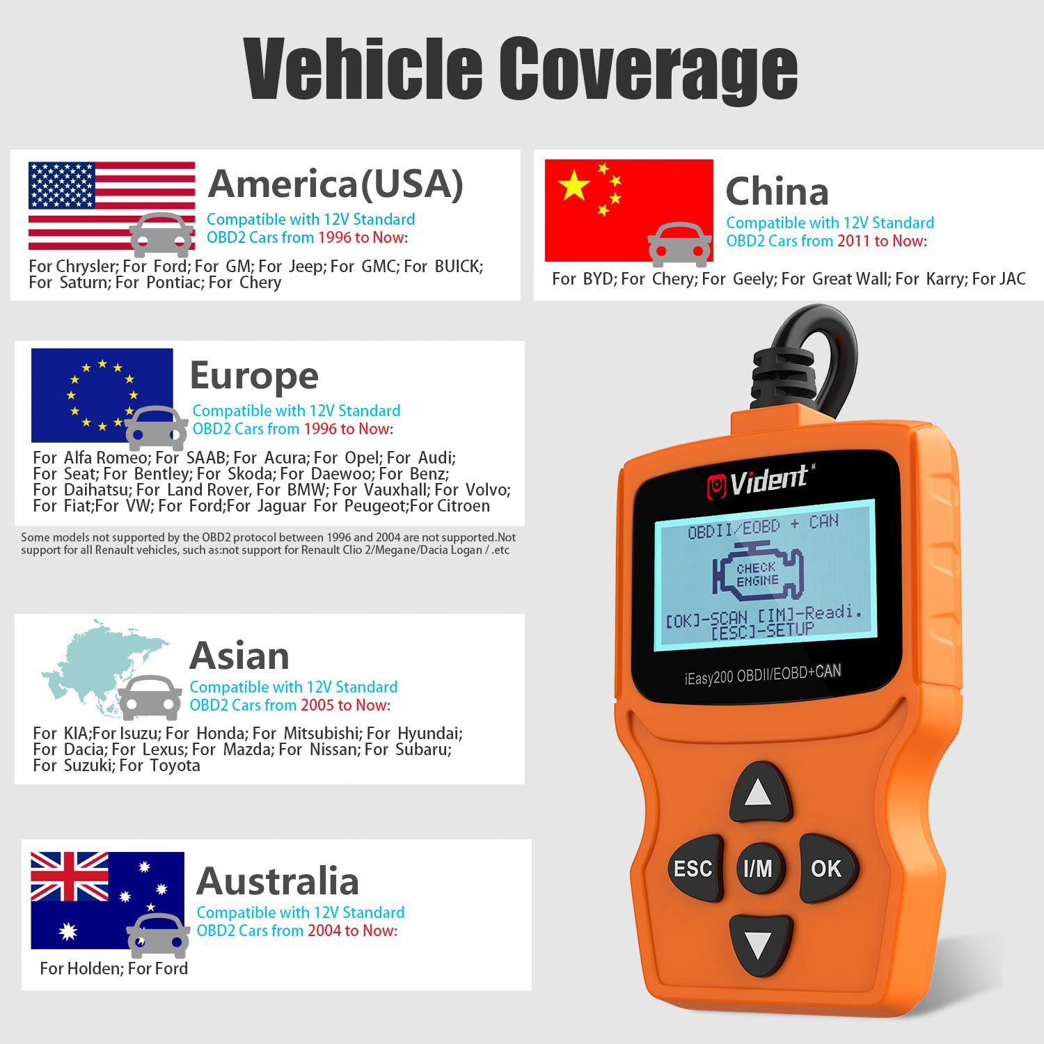 VIDENT iEasy200 OBDII,EOBD,CAN Code Reader