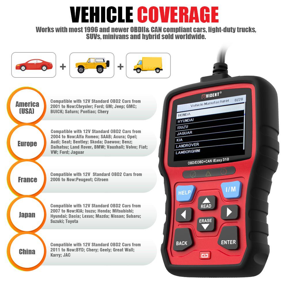  Vident iEasy310 OBD2 Scanner OBDII Code Reader and Car Diagnostic Tool OBD2 Automotive Scanner