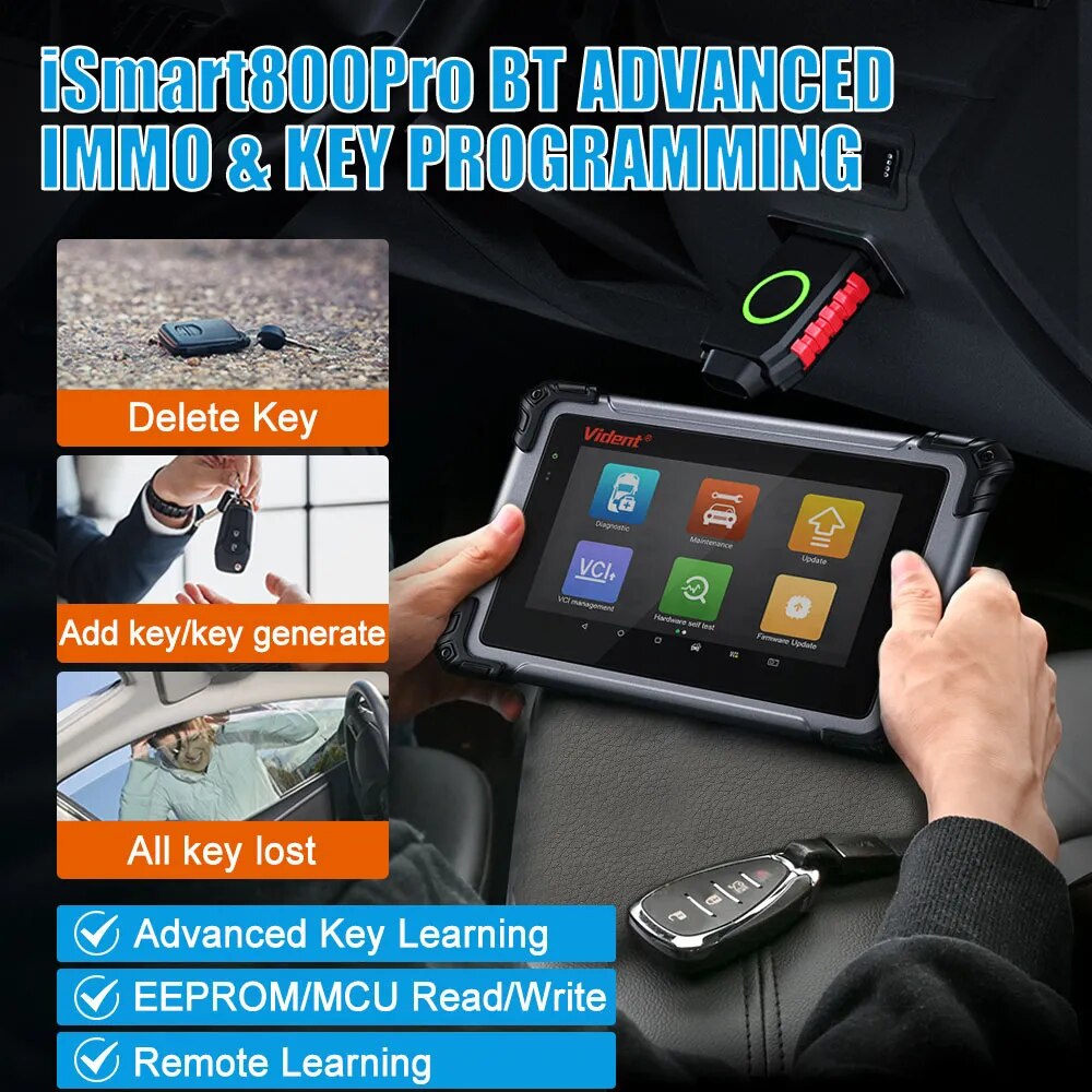 Vident iSmart800Pro BT OBD2 Bluetooth Car Diagnostic Tools 40 Reset Function Key Programmer Active Test Auto Scan Online Updates