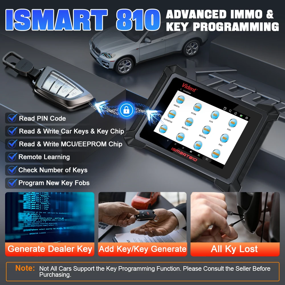 VIDENT iSmart810 OBD2 Scanner Auto Car Diagnostic Tools ECU Coding Key Programming Bi-Directional Control