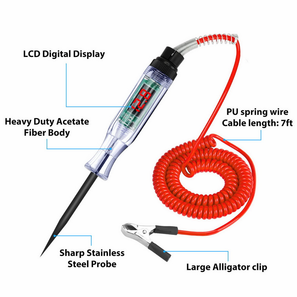 6V 12V 24V DC Car Truck Voltage Circuit Tester Digital Display Long Probe Pen Light Bulb Automobile Diagnostic Tools Auto Repair