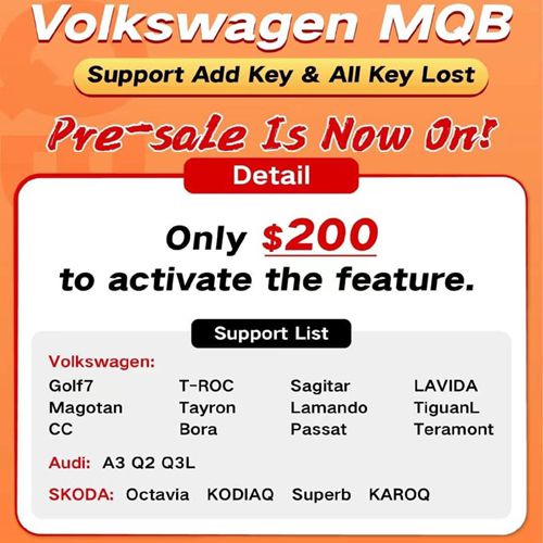 2024 Xhorse Volkswagen MQB Support Add Key & All Key Lost License Suitable for Key Tool Plus Pad or VVDI2 + VVDI Prog