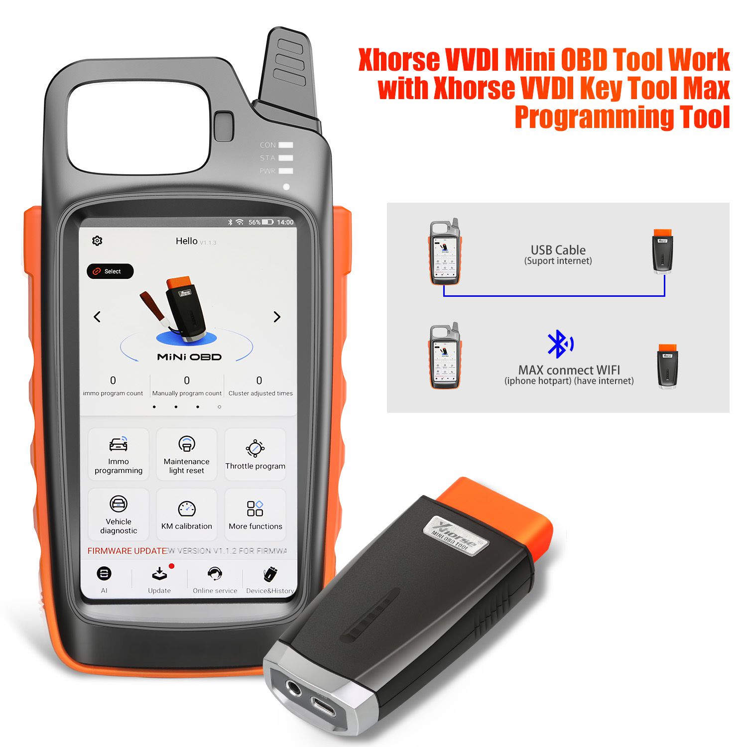 Xhorse VVDI Key Tool Max with VVDI MINI OBD Tool Support Bluetooth Get Free Renew Cable