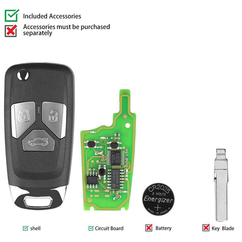 XHORSE XNAU01EN Audi Style Wireless VVDI Universal Flip Remote Key With 3/4 Button 5pcs/lot