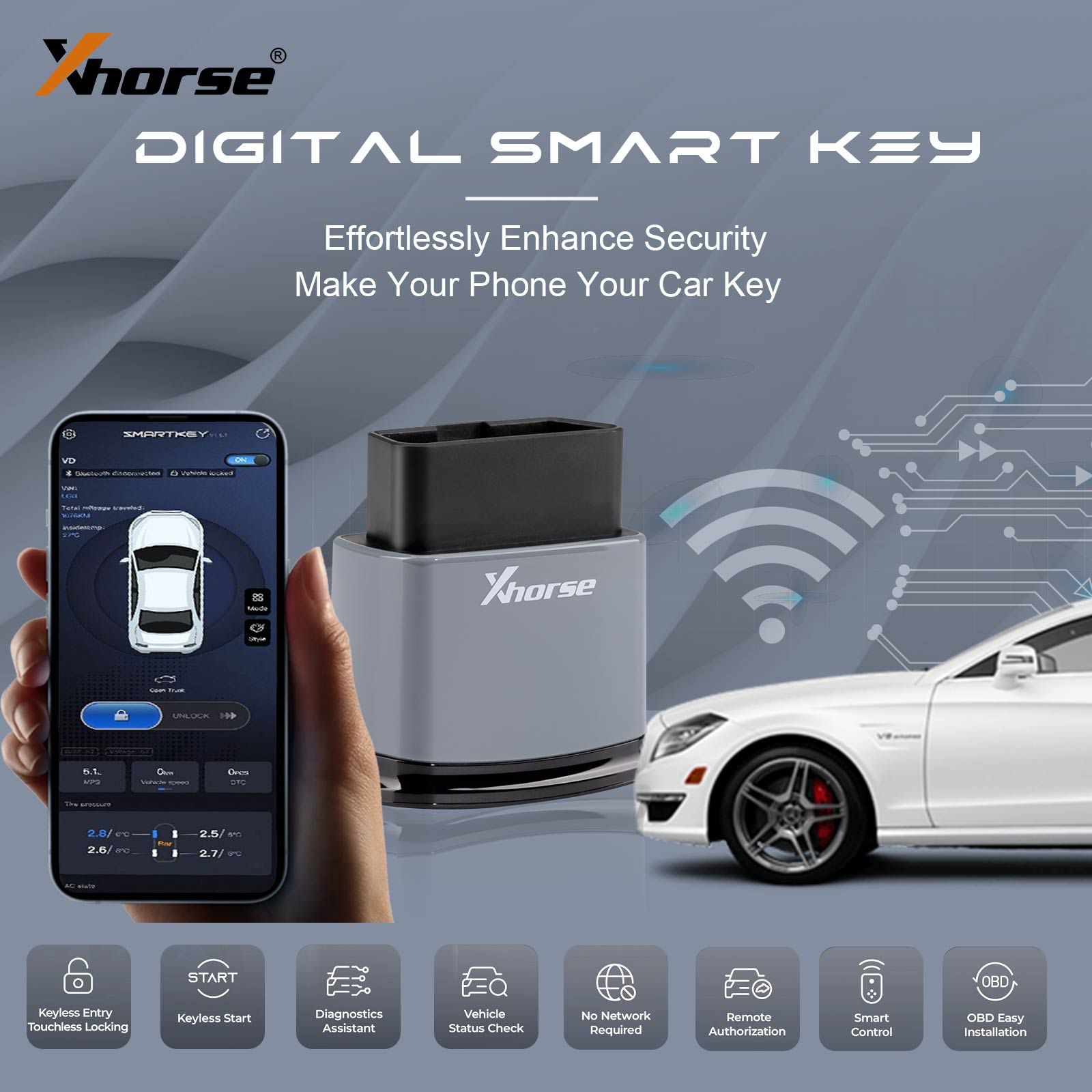 2025 Xhorse XSBTK0EN Bluetooth Digital Smart Key Support Over 90% Keyless Start Function Vehicle Modification Compatible with iOS Android Systems
