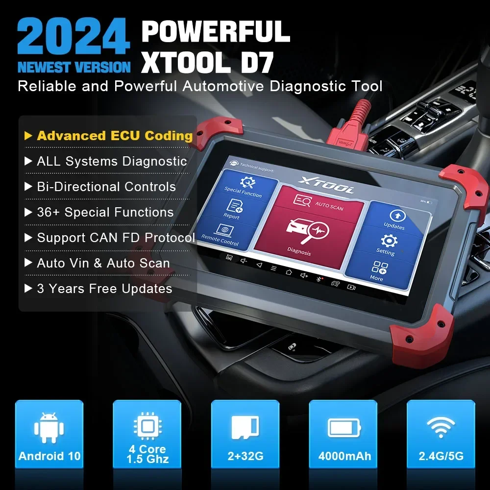 XTOOL D7 Bi-directional Control Automotive Scanner Full System Diagnostic Tool ECU Coding  Auto Scanner Free Update