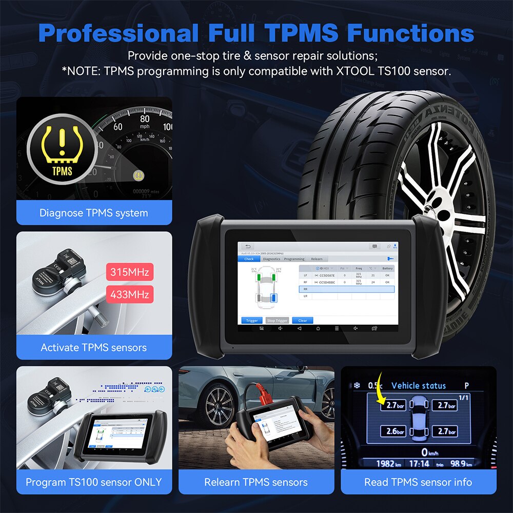 XTOOL InPlus IP819TS TPMS Programming All Systems Diagnostic Bi-Directional Control 30+ Reset Bluetooth Automotive WIth 4pcTS100