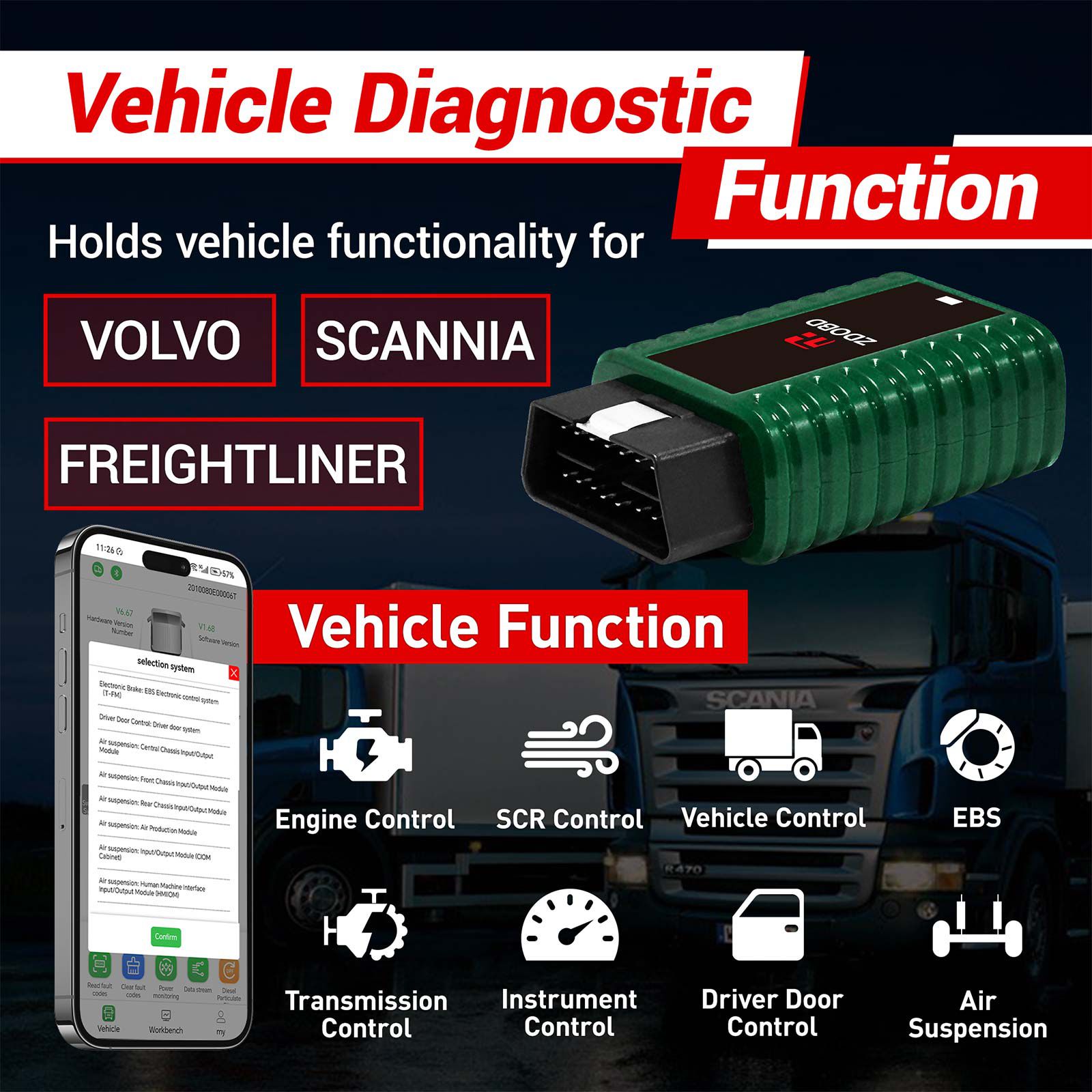 2024 ZDOBD EPS001 Heavy Duty Truck Scanner for Android & IOS Portable Disel Truck OBD Diagnostic Instrument