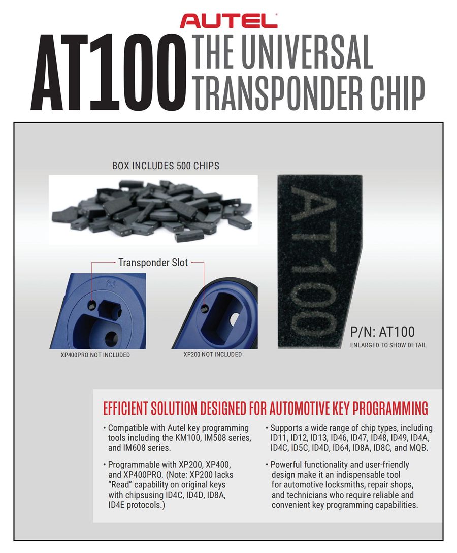 Autel AT100 The Universal Transponder Chip Used with XP200, XP400, XP400PRO