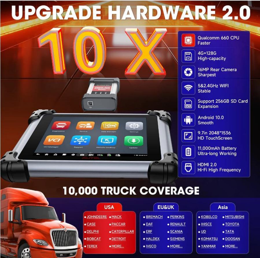 2024 Autel Maxisys MS908CV II Heavy Duty Truck Scanner with J2534 ECU Programming