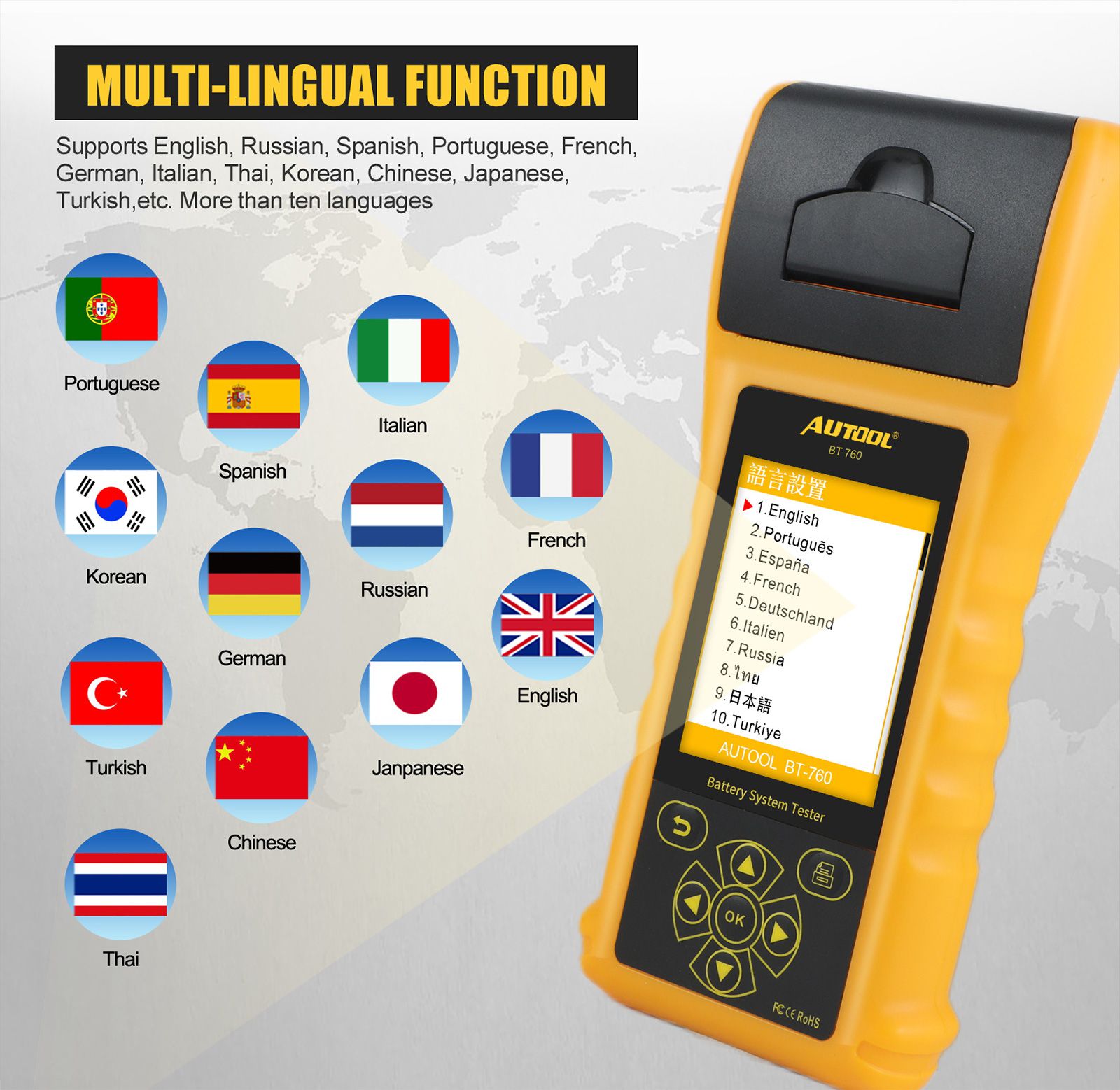 AUTOOL BT760 12V 24V Car Battery Tester