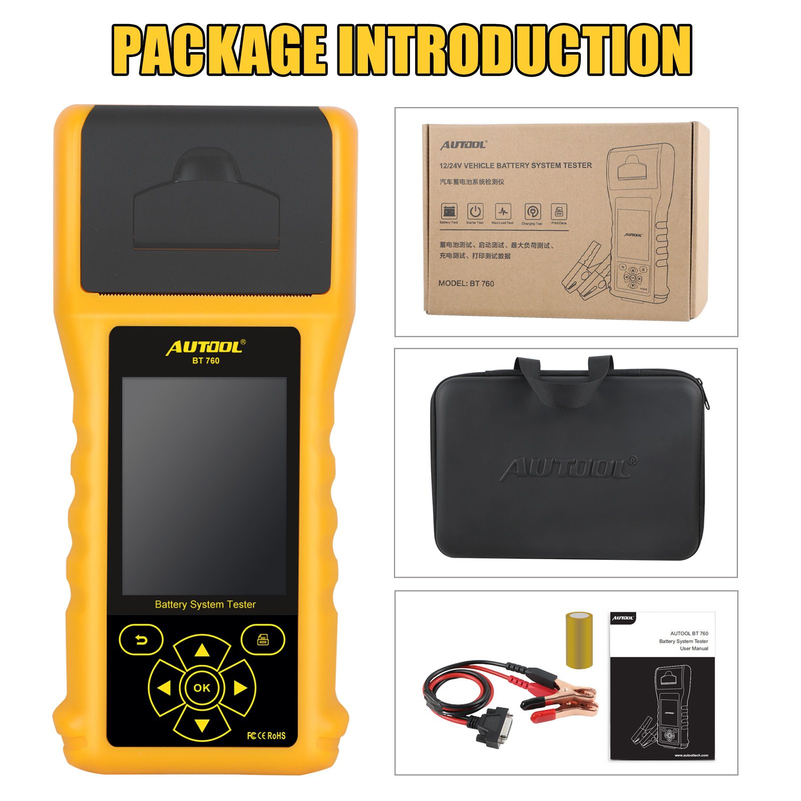 AUTOOL BT760 12V 24V Car Battery Tester