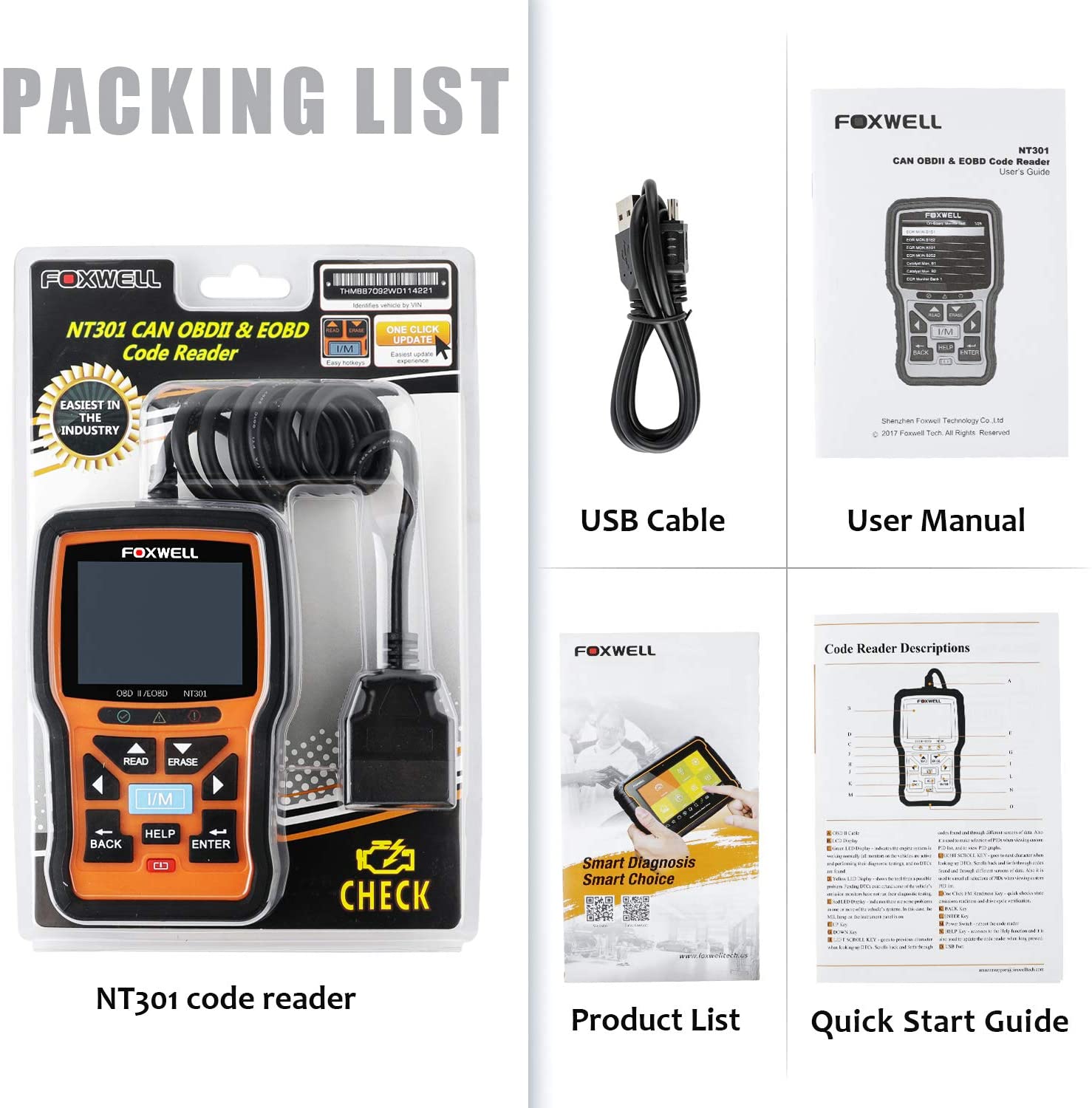 Foxwell NT301 CAN OBDII/EOBD Code Reader 