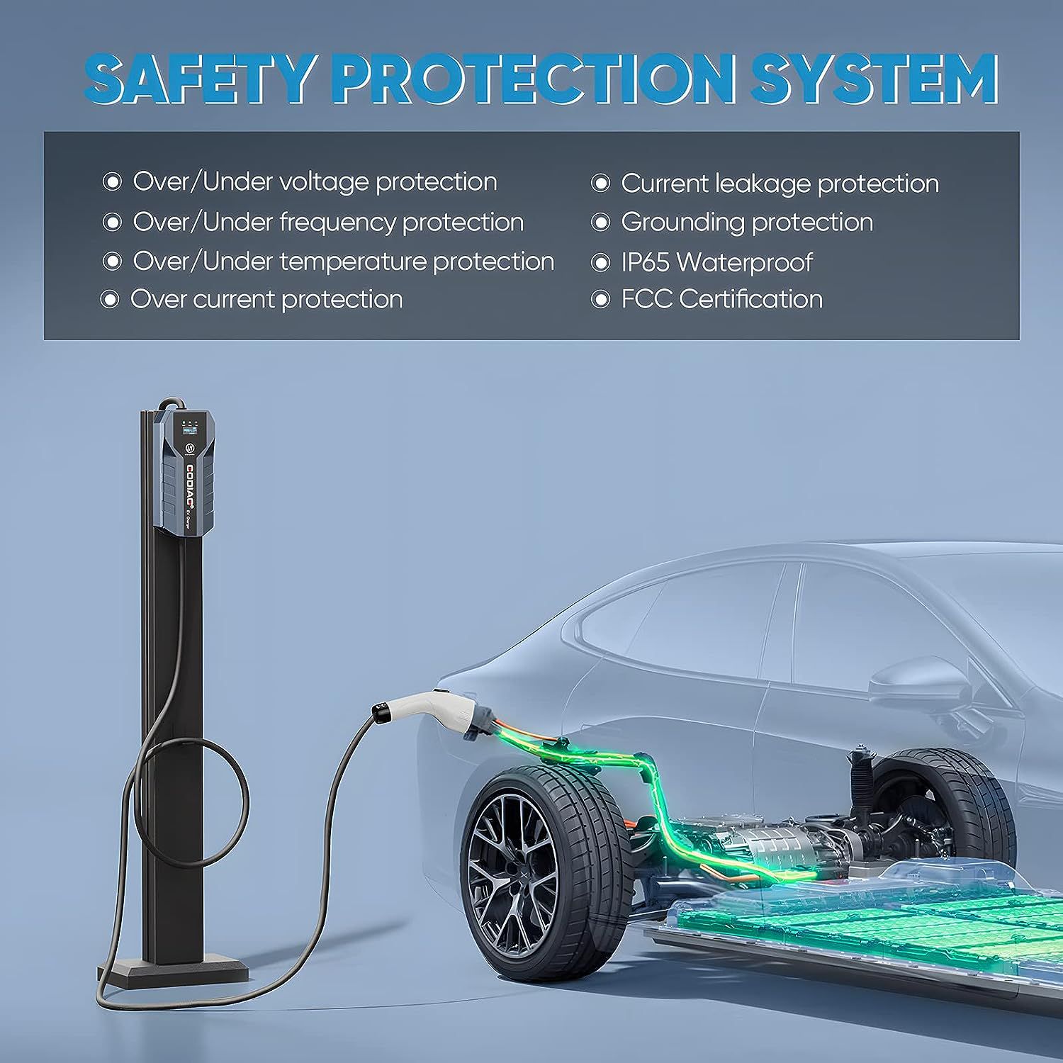 GODIAG Level 2 EV Charger 10/16/24/32A Adjustable for Home Level 2 J1772 EVs, PHEVs, Motorcycle EVs