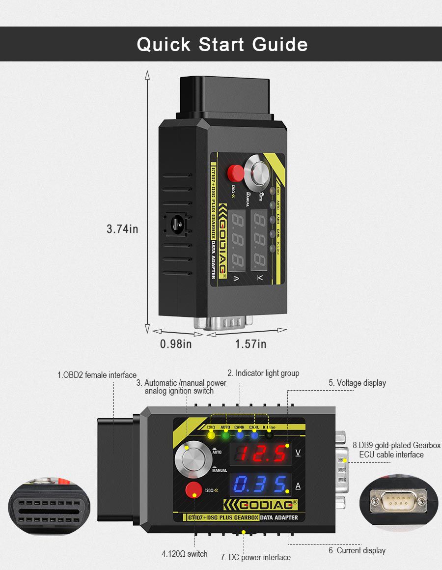 GODIAG GT107+ DSG Plus Gearbox Data Adapter with Voltage Current Display