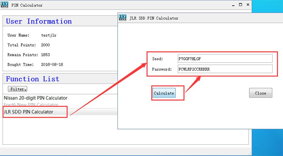 JLR SDD calculator software display