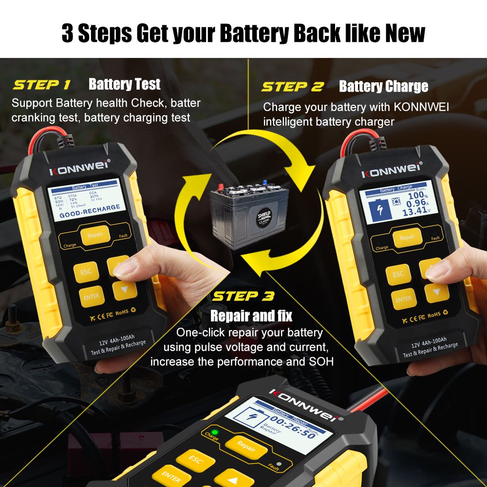 KONNWEI KW510 Full Automatic  12V Car Battery Tester