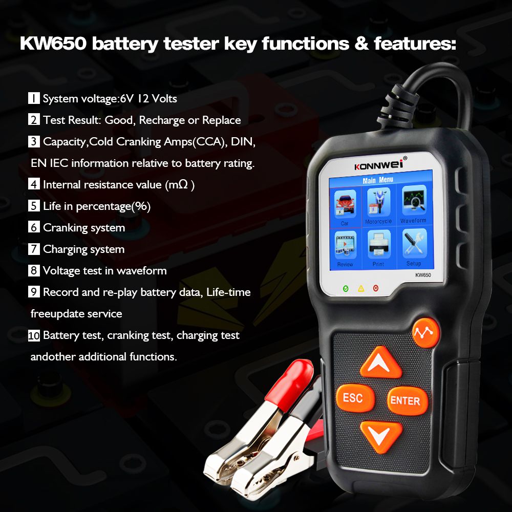 KONNWEI KW650 Car Motorcycle BatteryTester